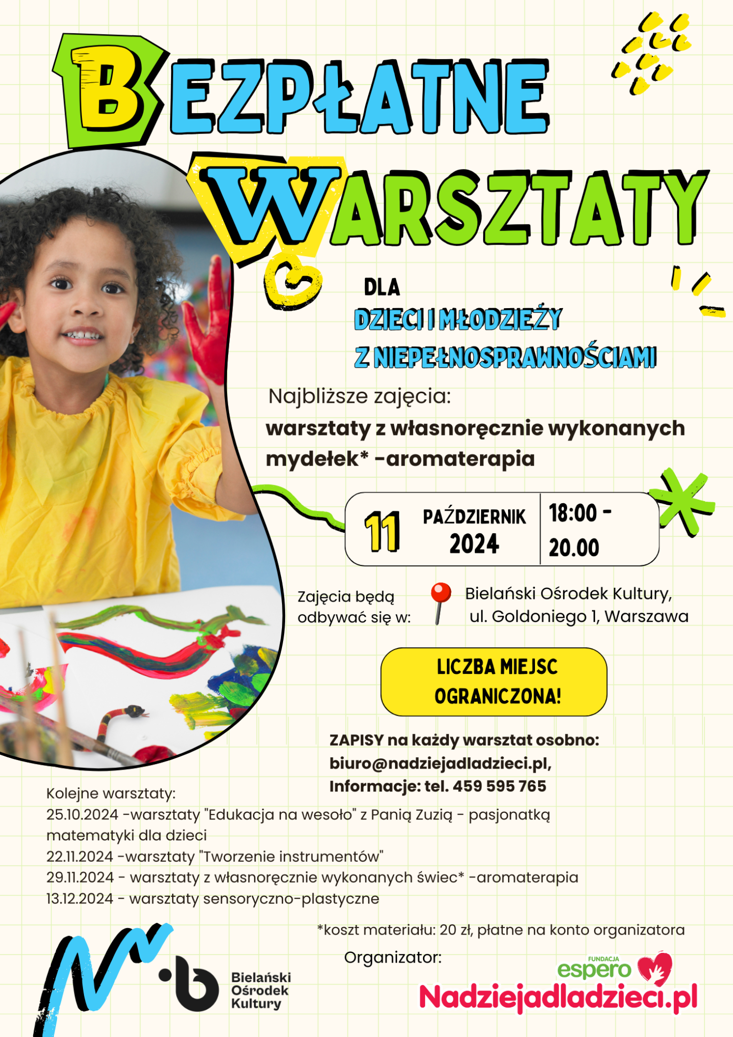 Bezpłatne warsztaty (plakat informacyjny)